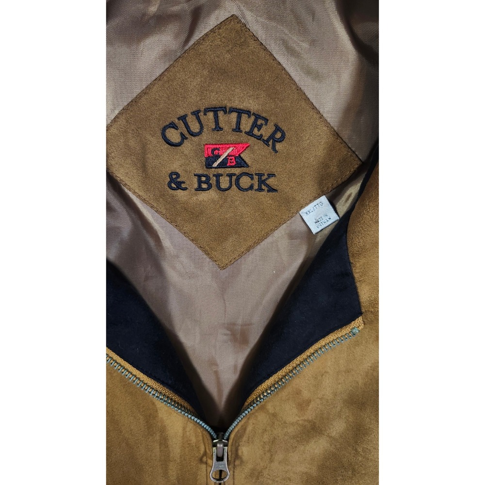 Cutter & Buck Mens Faux Suede Bomber Golf Jacket Tan Brown Full Zip XXL - Picture 3 of 11